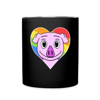 Cochon animal gay au cœur arc-en-ciel - Mug uni - noir - Devant