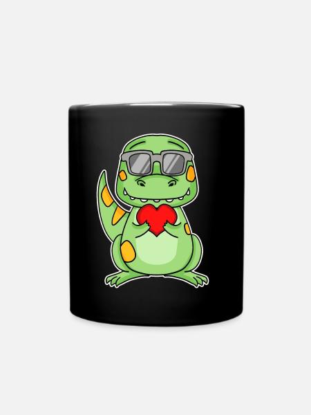 Dinosaurier mit Herz - Liebe Romantisch - Tasse einfarbig - Schwarz