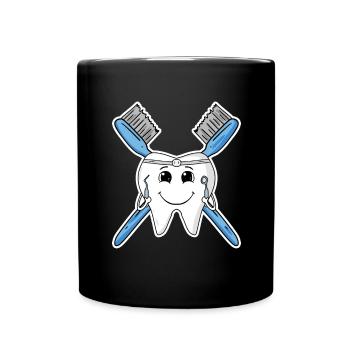 Zahn Zähne - Tasse einfarbig - Schwarz - Vorne