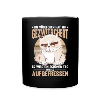 Lustige Morgenmuffel Sprüche Katze - Tasse einfarbig - Schwarz - Vorne