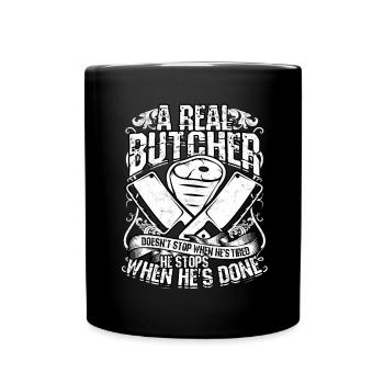 A real butcher -meat cutter -cook knife - Full Colour Mug - black - Front