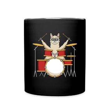Alpaca Drummer, Drums Music Band Design - Full Colour Mug - black - Front