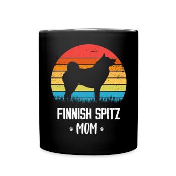 Finnischer Spitz Mama Retro Vintage - Tasse einfarbig - Schwarz - Vorne