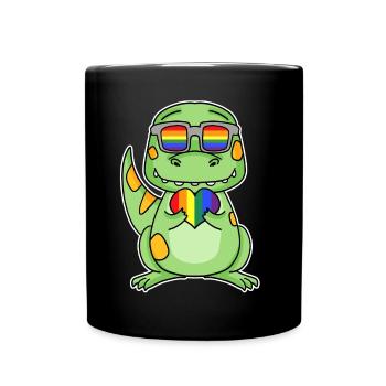 Gay Rainbow Heart Dinosaurs - Full Colour Mug - black - Front