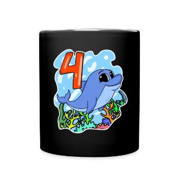 4 Jahre alt - 4. Geburtstag mit Tier Motiv - Tasse einfarbig - Schwarz - Vorne