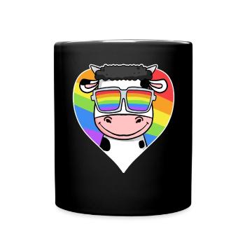 Gay Regenbogen Herz Tier kuh - Tasse einfarbig - Schwarz - Vorne