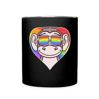 Gay Animal Monkey Rainbow Heart - Full Colour Mug - black - Front