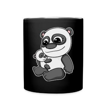 Familie - Panda mit Baby Panda - Tasse einfarbig - Schwarz - Vorne