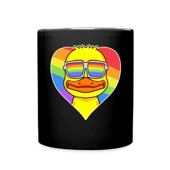 Gay Tier Ente Regenbogen Herz - Tasse einfarbig - Schwarz - Vorne