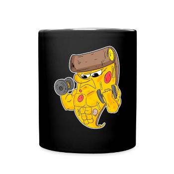 Pizza Fitness Motivation Gym Geschenk - Tasse einfarbig - Schwarz - Vorne