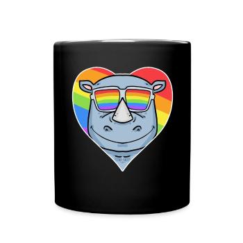 Gay Regenbogen Herz Tier Nashorn - Tasse einfarbig - Schwarz - Vorne