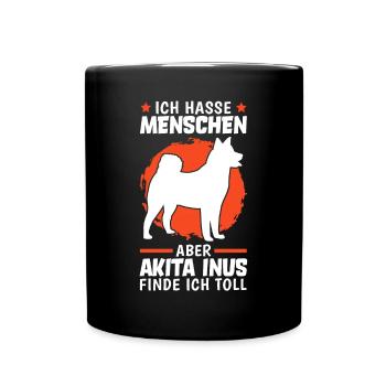Akita Inus finde ich toll japanischer Spitz - Tasse einfarbig - Schwarz - Vorne