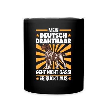 Deutsch Drahthaar Gassi gehen Jagdhund - Tasse einfarbig - Schwarz - Vorne