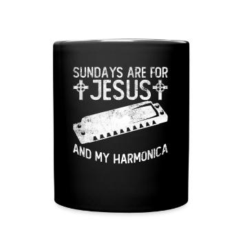 Les dimanches sont des musiciens pour Jésus et l’harmonica - Mug uni - noir - Devant
