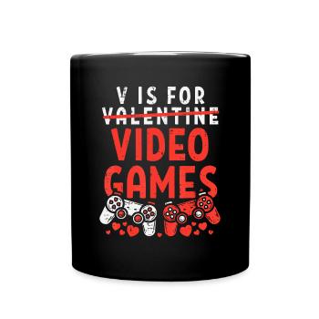 V ist für Videospiele Lustiger Valentinstag Gamer Bo - Tasse einfarbig - Schwarz - Vorne