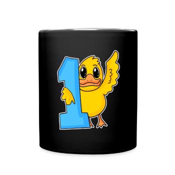 1 an - Inscription - Motif canard - Gagnant - Mug uni - noir - Devant