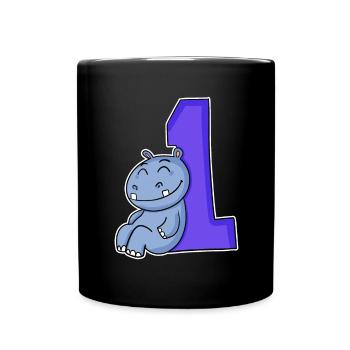 1 an - Inscription - Motif hippopotame - Gagner - Mug uni - noir - Devant