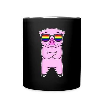 Gay Rainbow - Cochon à lunettes - Mug uni - noir - Devant