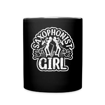Saxophonist Girl Saxophonist Playing Saxophone Mus - Full Colour Mug - black - Front