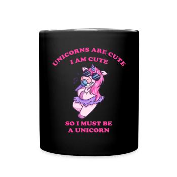 Karaoke Einhorn singt mit dem Mikrophon - Tasse einfarbig - Schwarz - Vorne