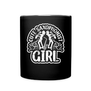 Cute Saxophonist Girl Saxophonist Playing Saxophone - Full Colour Mug - black - Front