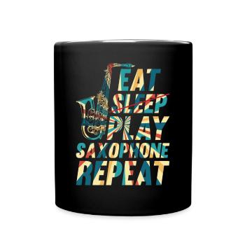 Eat Sleep Play Saxophone Repeat Saxophonist Instru - Mug uni - noir - Devant