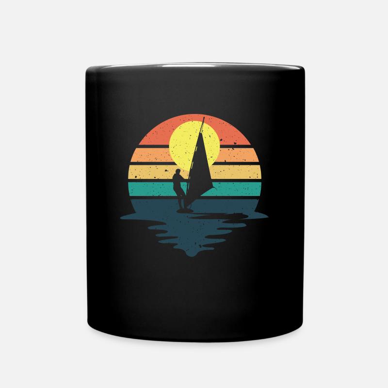 Retro Windsurfing Geschenk Silhouette Windsurfen - Tasse einfarbig - Schwarz