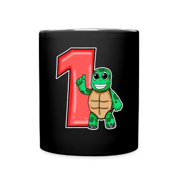 1 an - inscription à l’école - motif tortue - Mug uni - noir - Devant