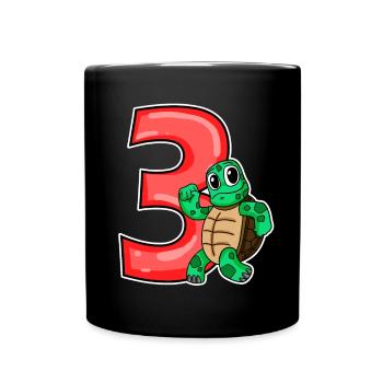 3 Jahre alt - 3. Geburtstag mit Tier Motiv - Tasse einfarbig - Schwarz - Vorne