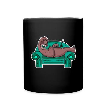 Faultier auf Sofa Laptop Mitarbeiter - Tasse einfarbig - Schwarz - Vorne