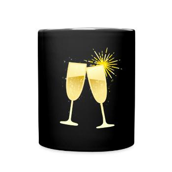 Prost! Sektgläser mit Feuerwerk - Tasse einfarbig - Schwarz - Vorne