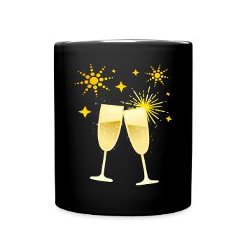 Cheers! Sektgläser mit Feuerwerk - Tasse einfarbig - Schwarz - Vorne