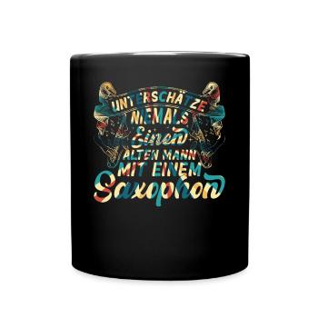 Never Underestimate An Old Man With A Saxophone Ol - Full Colour Mug - black - Front