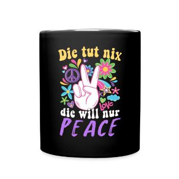 Hippie Peace Groovy Flowerpower Boho Woodstock - Tasse einfarbig - Schwarz - Vorne