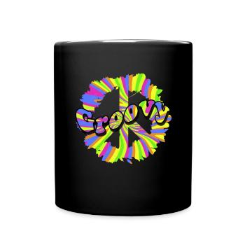 Hippie Peace Groovy Flowerpower Boho Woodstock - Full Colour Mug - black - Front