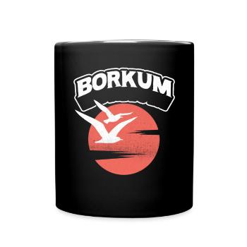 Borkum Möwe Sonne Insel Shirt - Tasse einfarbig - Schwarz - Vorne