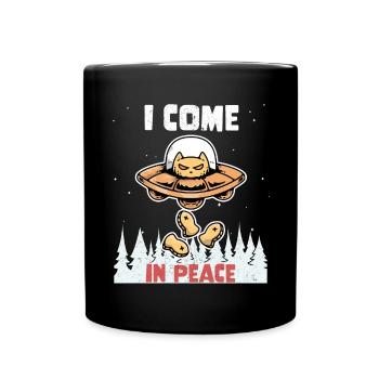 Alien Galaxy Science Cat Lover I Come In Peace - Tasse einfarbig - Schwarz - Vorne