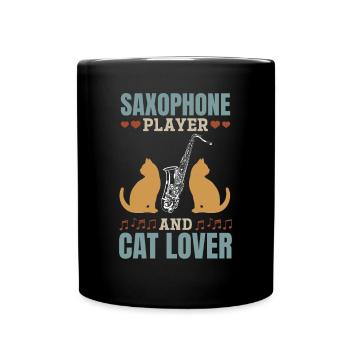 Saxophone Player Saxophonist Cat Owner Saxophone L - Full Colour Mug - black - Front