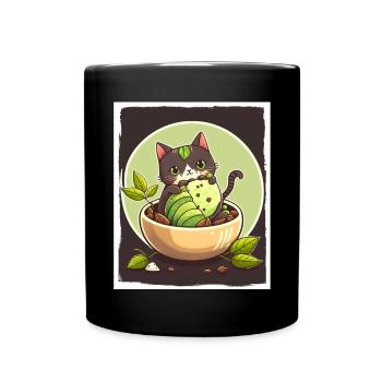 Katze Kätzchen Avocado Frucht Vegetarier Veganer - Tasse einfarbig - Schwarz - Vorne
