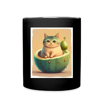 Cat Kitten Avocado Fruit Vegetarian Vegan - Full Colour Mug - black - Front