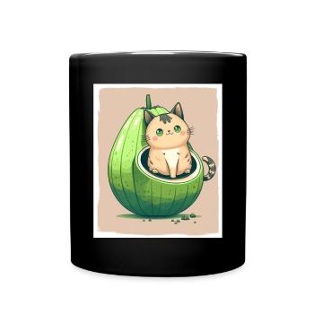 Katze Kätzchen Avocado Frucht Vegetarier Veganer - Tasse einfarbig - Schwarz - Vorne
