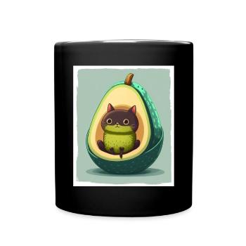 Cat Kitten Avocado Fruit Vegetarian Vegan - Full Colour Mug - black - Front