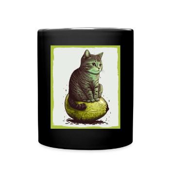 Cat Kitten Avocado Fruit Vegetarian Vegan - Full Colour Mug - black - Front