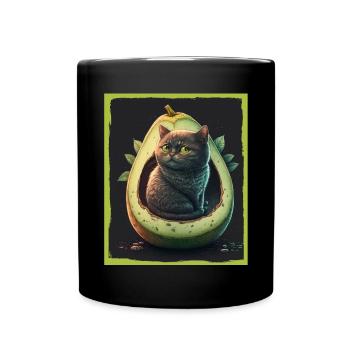 Katze Kätzchen Avocado Frucht Vegetarier Veganer - Tasse einfarbig - Schwarz - Vorne