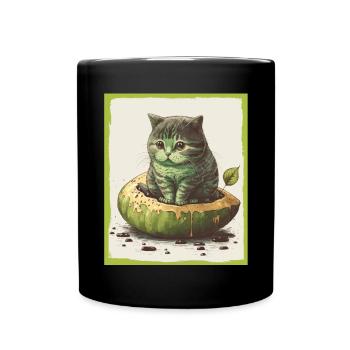 Katze Kätzchen Avocado Frucht Vegetarier Veganer - Tasse einfarbig - Schwarz - Vorne