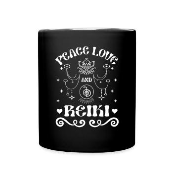 Healing Hands Peace Love and Reiki - Full Colour Mug - black - Front