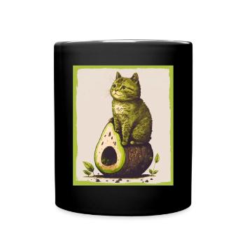 Katze Kätzchen Avocado Frucht Vegetarier Veganer - Tasse einfarbig - Schwarz - Vorne