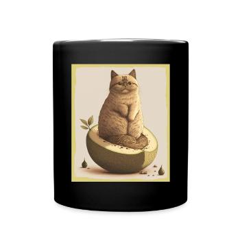 Katze Kätzchen Avocado Frucht Vegetarier Veganer - Tasse einfarbig - Schwarz - Vorne