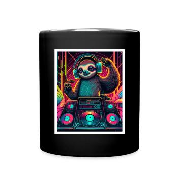 Sloth Morning Grouch DJ Music Retro Neon House - Mug uni - noir - Devant