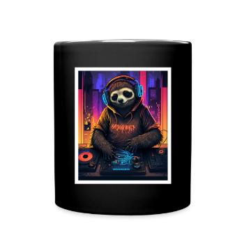 Sloth Morning Grouch DJ Music Retro Neon House - Mug uni - noir - Devant